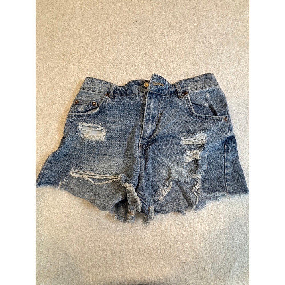 Love Tree Denim Distressed High Waisted Jean Shorts Medium Wash Cutoffs S‎
